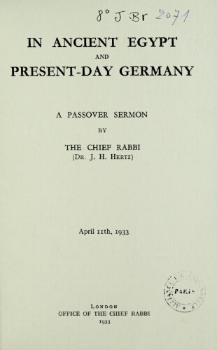 In ancient Egypt and present day Germany : a Passover sermon